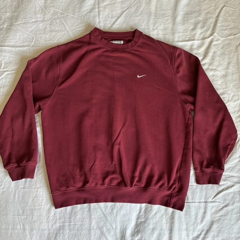 VTG Nike Mini Swoosh Crewneck Sweatshirt Mens Large Red Burgundy Pullover Fleece